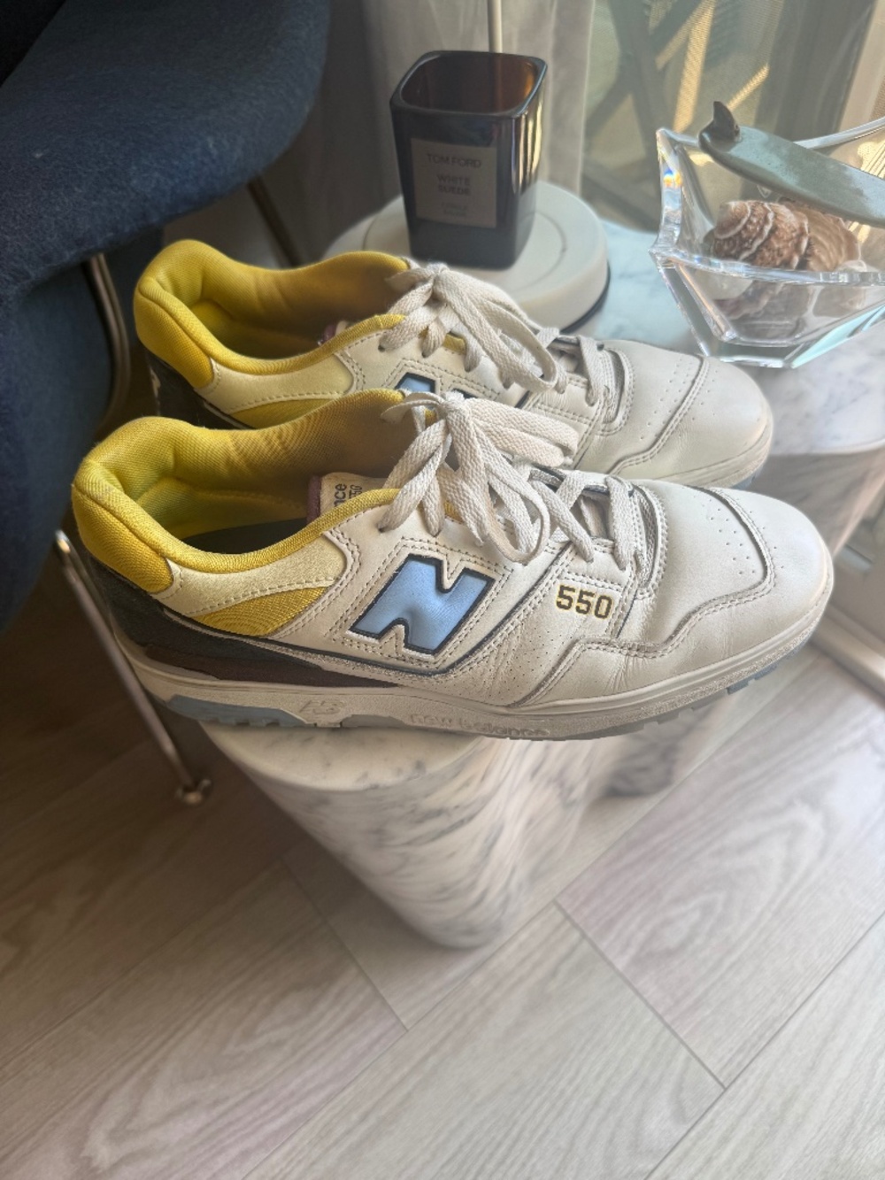 New Balance 550 Cream Blue Yellow Size 9.5